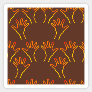 Cave Hands Anew Yellow-Red on Soft Brown 5748 Sticker